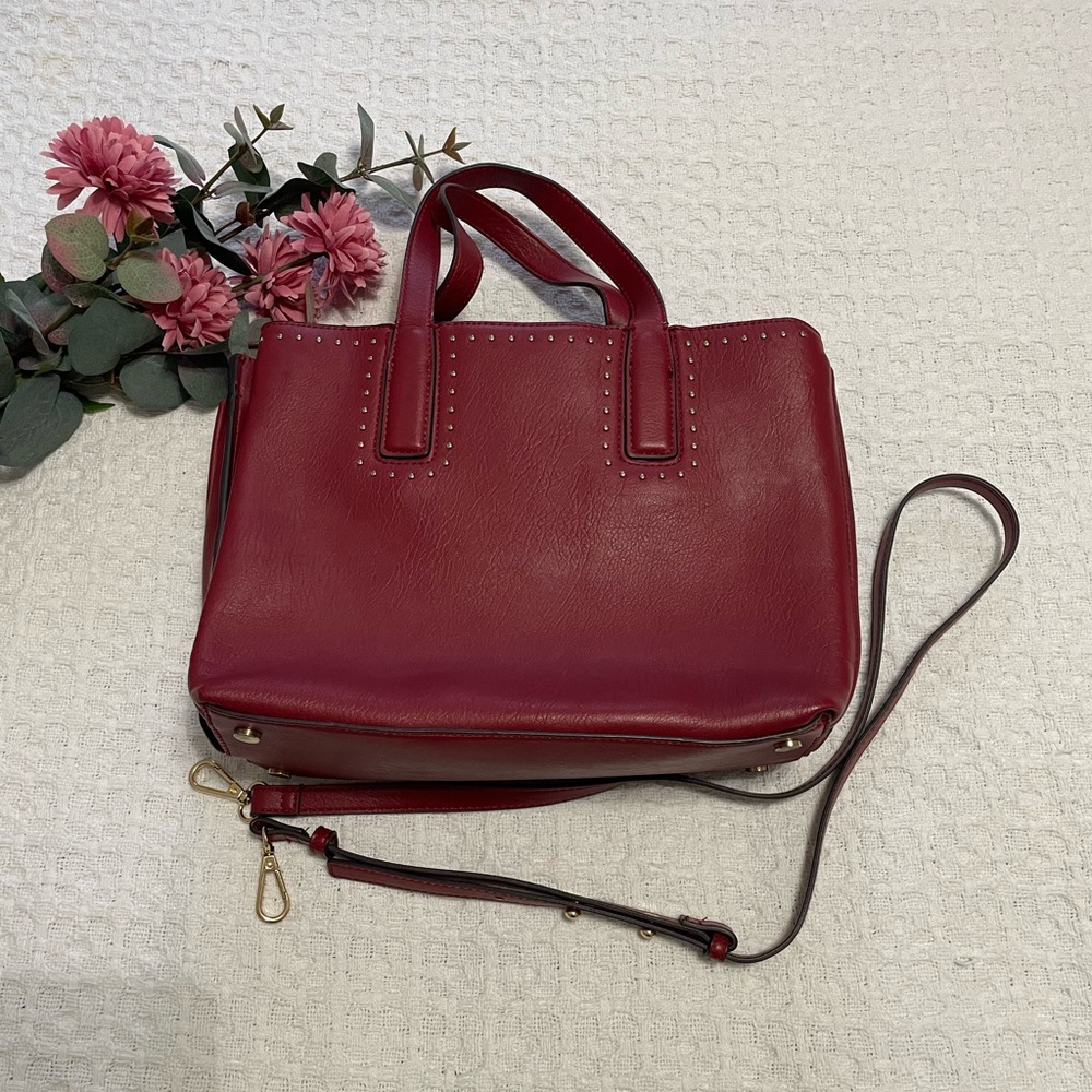 INC International Concepts Burgundy Shoulder Bag~‎ Hazel Studded